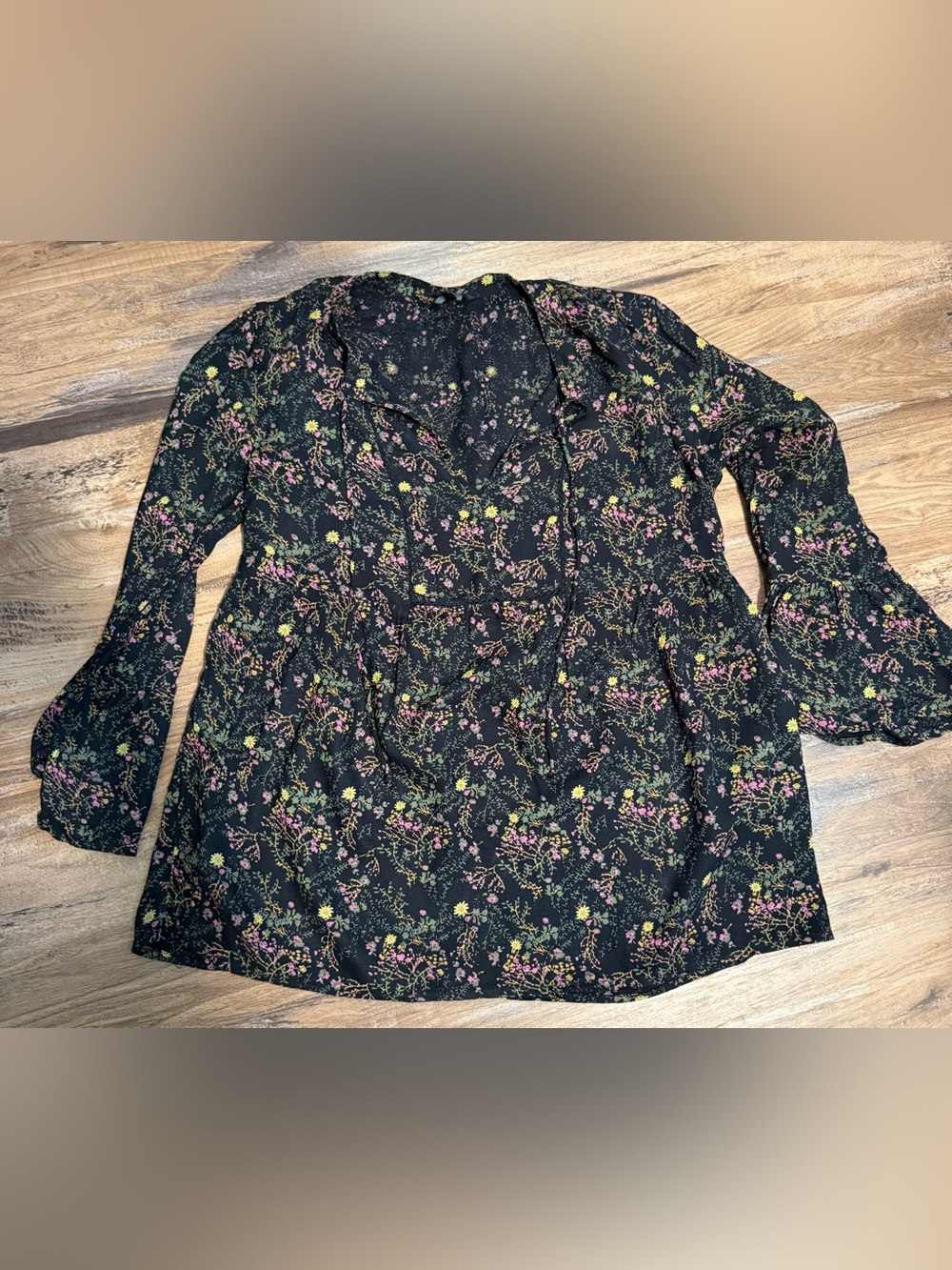 Lucky Brand Black Floral Tie-Neck Tunic